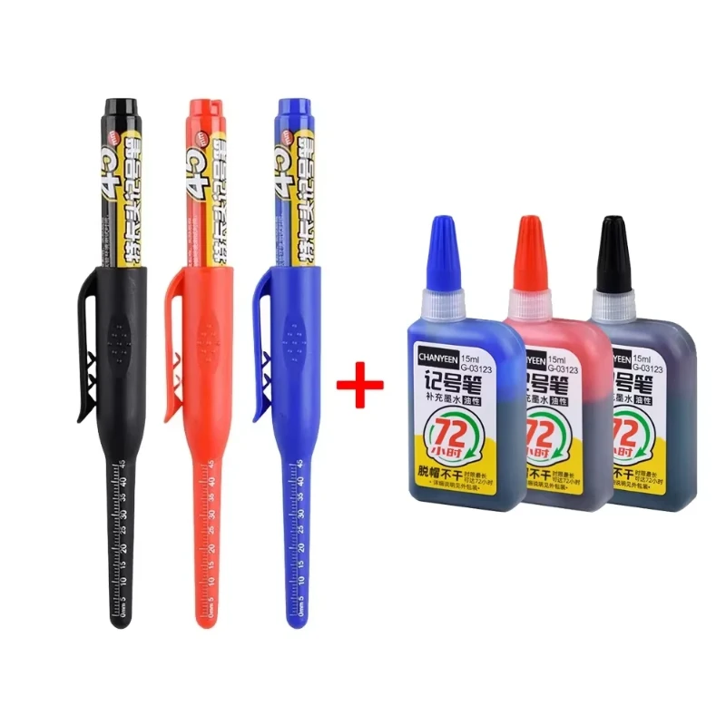 1-12개 다용도 45mm 딥 드릴 홀 롱 니브 방수 마커 펜 욕실 목공용 롱 헤드 카펜터 펜