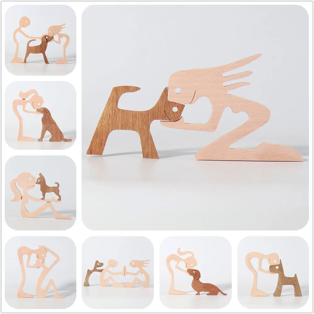 Tanio Rodzina Puppy Wood Dog Craft figurka pulpit stół Ornament sklep