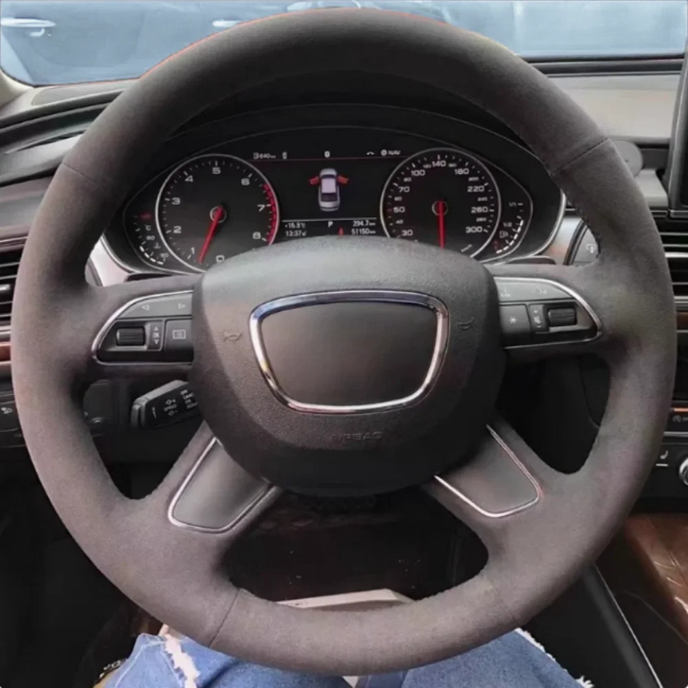 Luxury Suede Leather Black Steering Wheel Cover - Premium Auto Accessory