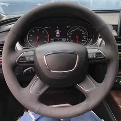Luxury Suede Leather Black Steering Wheel Cover - Premium Auto Accessory (Beige Threa)