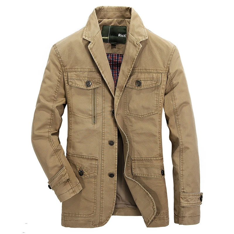 

Plus Size 5XL Military Style Men Blazer Spring Autumn Cotton Casual Blazer Masculino Multi-pocket Mens Suit Jacket Blazers homme