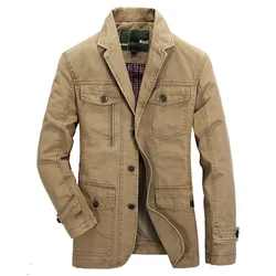 Blazer de estilo militar para hombre, chaqueta informal de algodón con múltiples bolsillos, talla grande 5XL, primavera y otoño