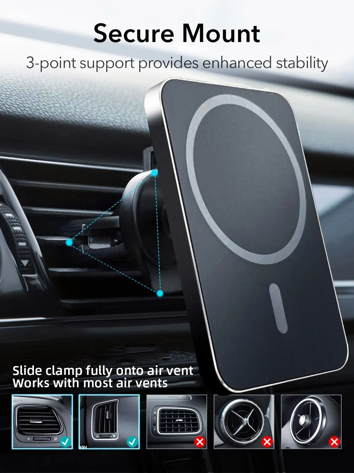 Montagem Magnética do Carregador de Carro sem Fio Telefone Adsorvível para Iphone 15 14 13 Pro Max 15w Carregamento Rápido Suporte do Quadro de Liga - Image 2