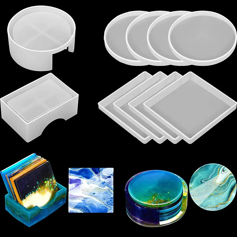 Crystal Epoxy Resin Mold Coaster With Coaster Storage Box Casting