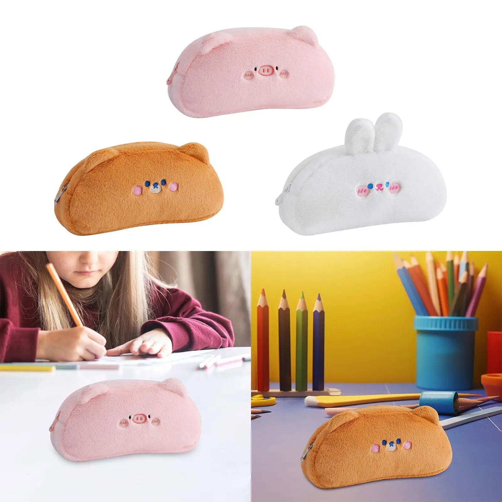 Estuche de lápices de felpa para niños, bolsa de almacenamiento ligera creativa, soporte para bolígrafos, bolsa de papelería de animales para el hogar, accesorios de oficina