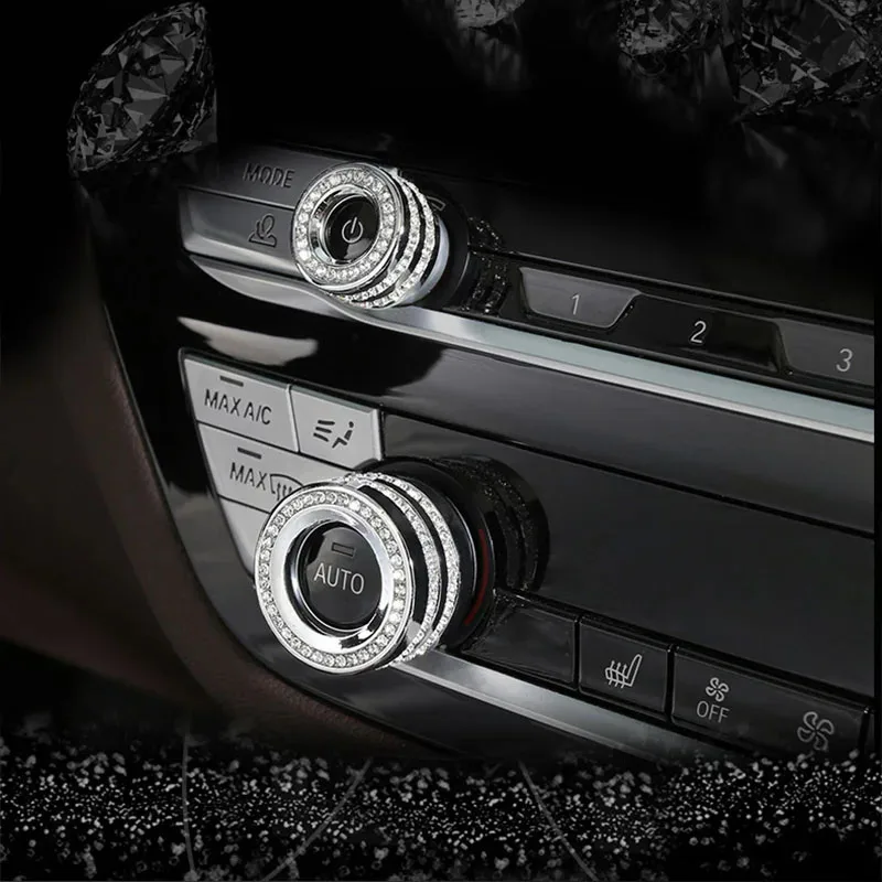 Diamond Steering Wheel Start Button Media iDrive AC Volume Knob Metal Crystal Sticker Accessories for BMW 5 X3 X4 Series