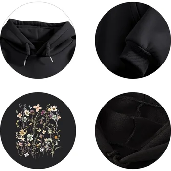 2025 جودة عالية موضة العشب ليليوم الأزهار طباعة هوديي الرجعية الكلاسيكية نمط الأزهار البلوز شخصية متعددة الاستخدامات 5