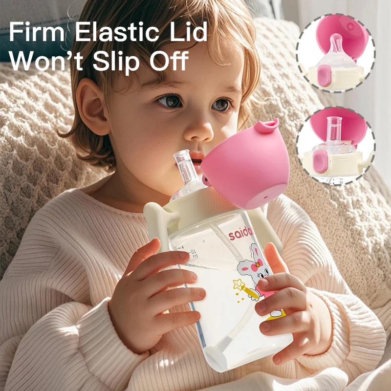10oz Clamshell Baby Feeding Bottle Silicone Straw Spill-Proof Leak-Resistant Toddler Training Drinking Water Sippy Cup 3