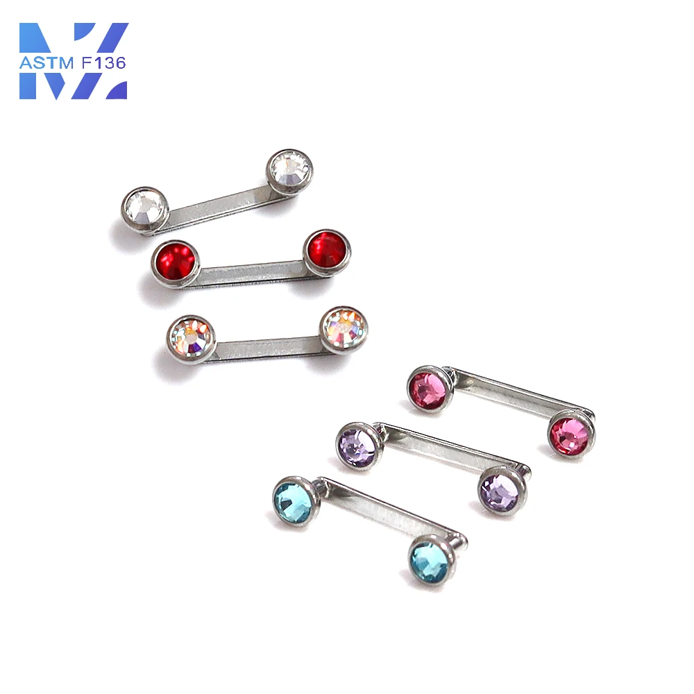 

F136 Titanium Embedded Nail Clavicle Nail with Zirconia Double Head Right Angle Shiny Skin Implant Nail Body Piercing Jewelry