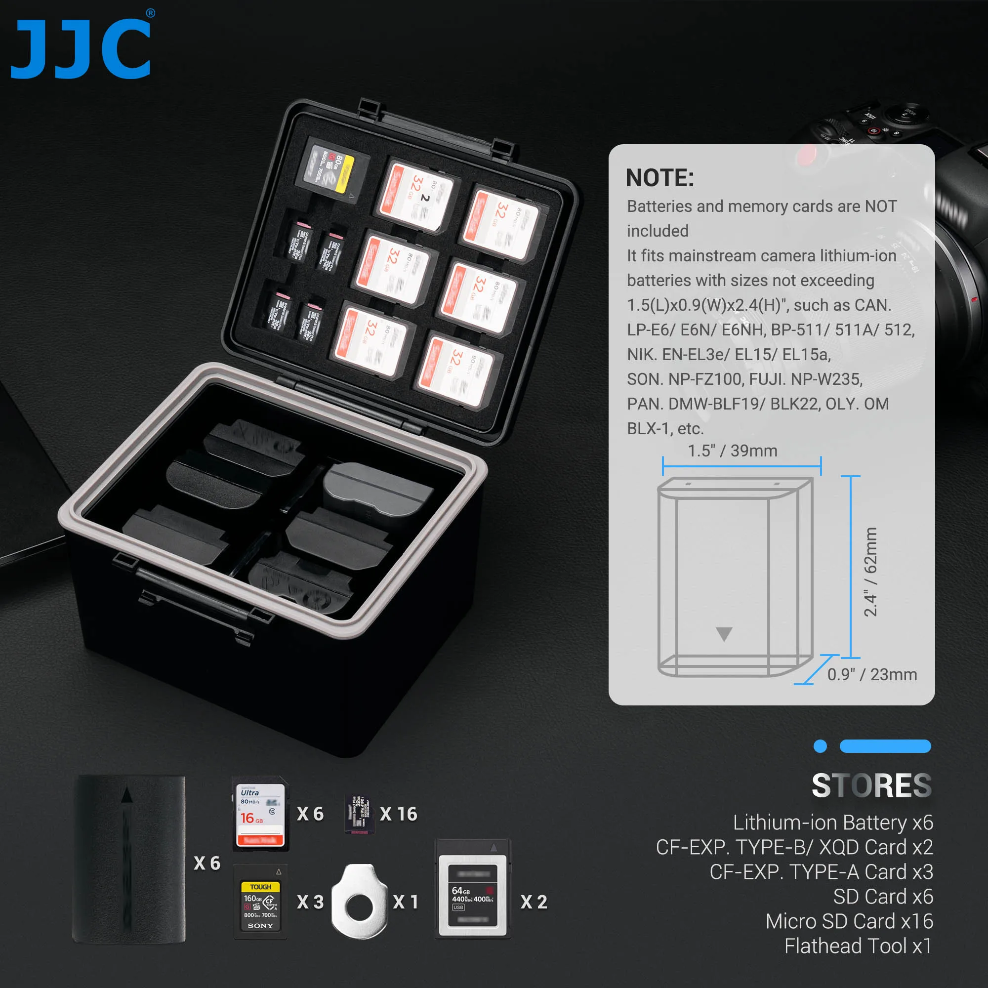 Jjc Câmera Bateria Case de Armazenamento sd Micro sd Cfexpress tipo a b Cartão de Memória Case para Canon Nikon Sony Fujifilm Baterias - Image 3