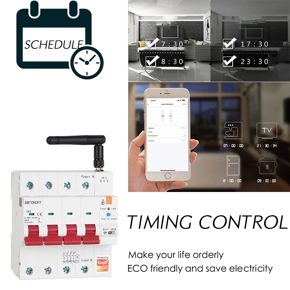 Tuya Smart WiFi RS485 4P MCB Breaker Prepaid Meter Timer Switch Voltage Current