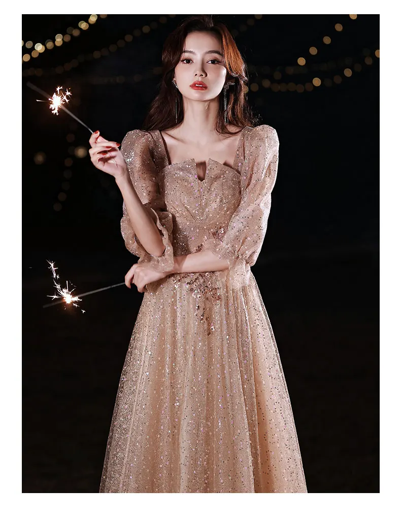 Sequin Tulle Long Prom Dresses For Graduation Party Elegant Square Neck A-Line Floor-Length Women Formal Evening Dresses cute prom dresses