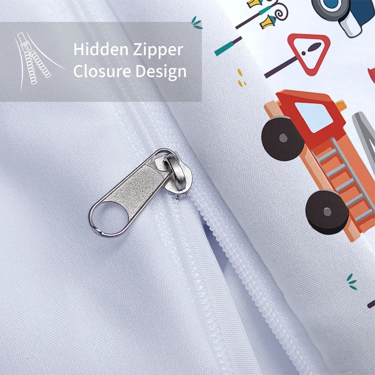 3-piece cartoon cute car pattern print (1 duvet cover+2 pillowcases, no core) soft and comfortable bedding set