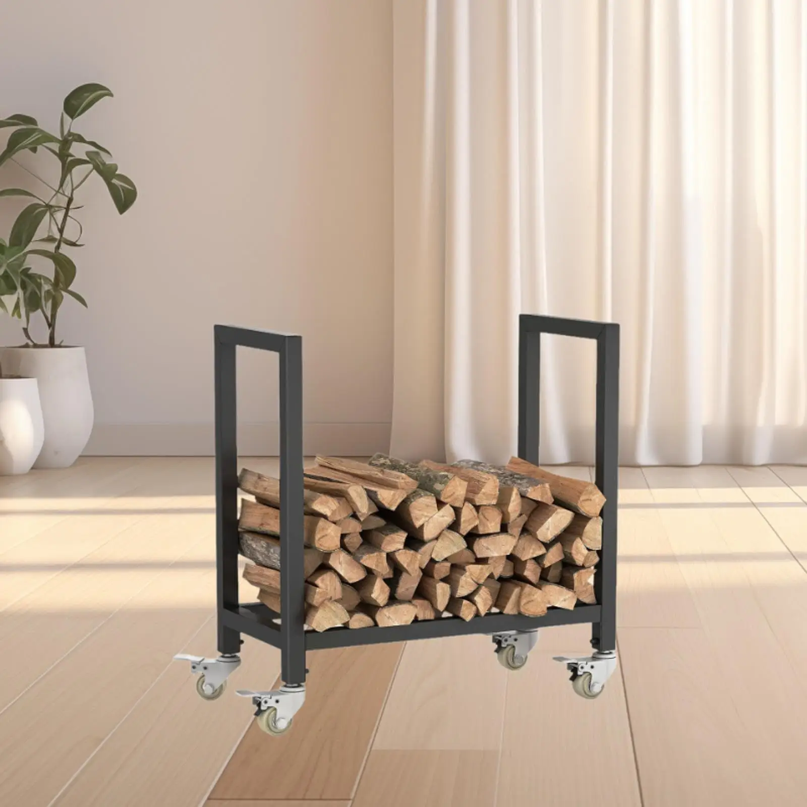 Firewood Rack Firewood Holder Multifunctional Portable Stable Fireplace Log Grate with Wheels for Outdoor Activities Backyard 3