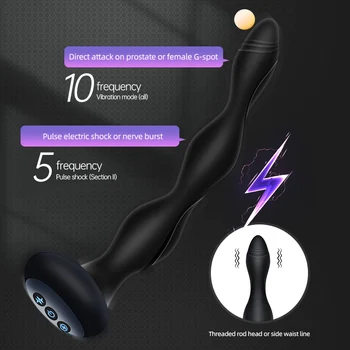 Electric Prostate Massager Pulse Shock Heating Vibrators Masturbator Anal Plug Bead Unisex Erotic Butt Sex Toys For Men Women 3