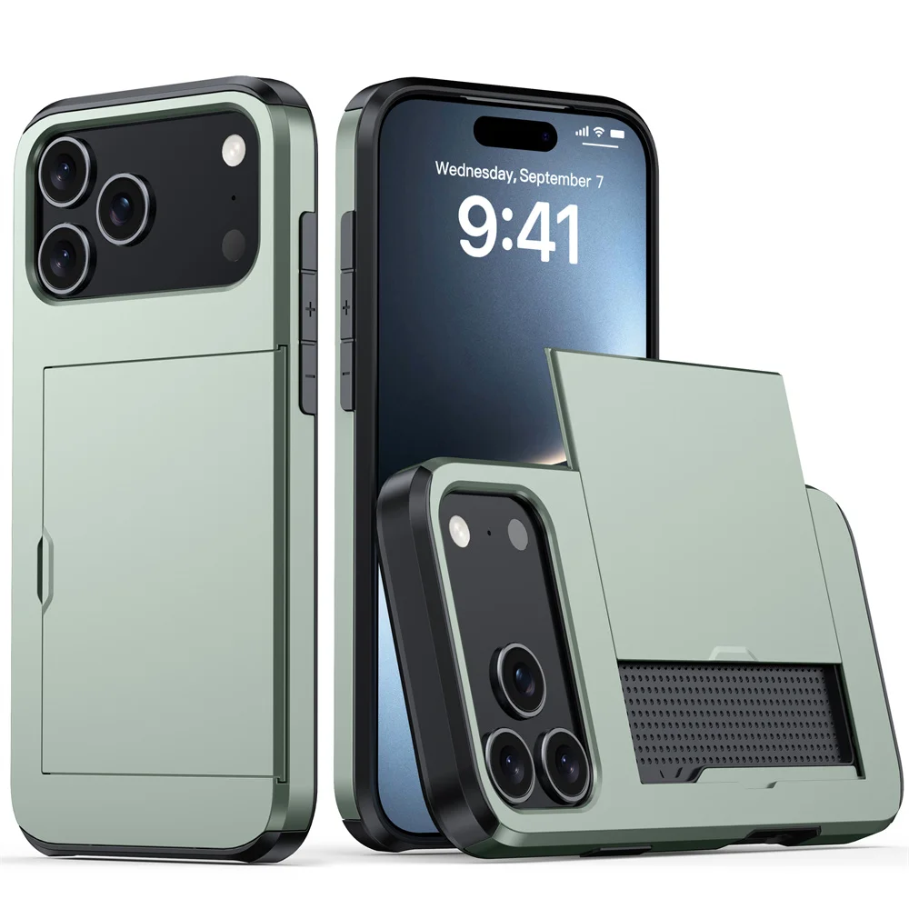 Premium Heavy-Duty Phone Case with Wallet Card Holder and Slide Hard Protective Cover