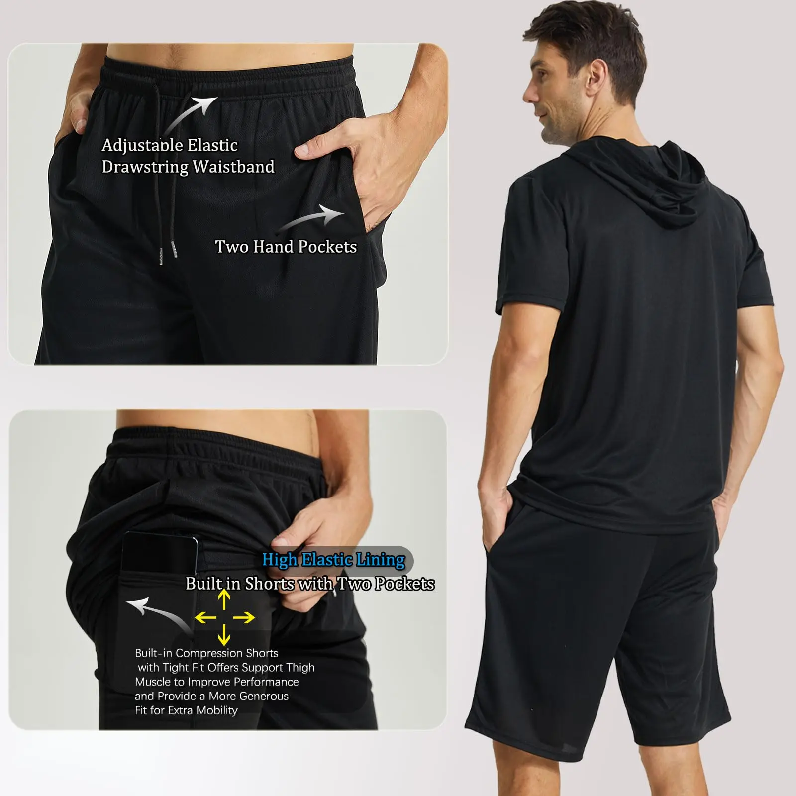 Men's Running Shorts 2 in 1 with Liner, Quicking Dry Workout Shorts with Pockets