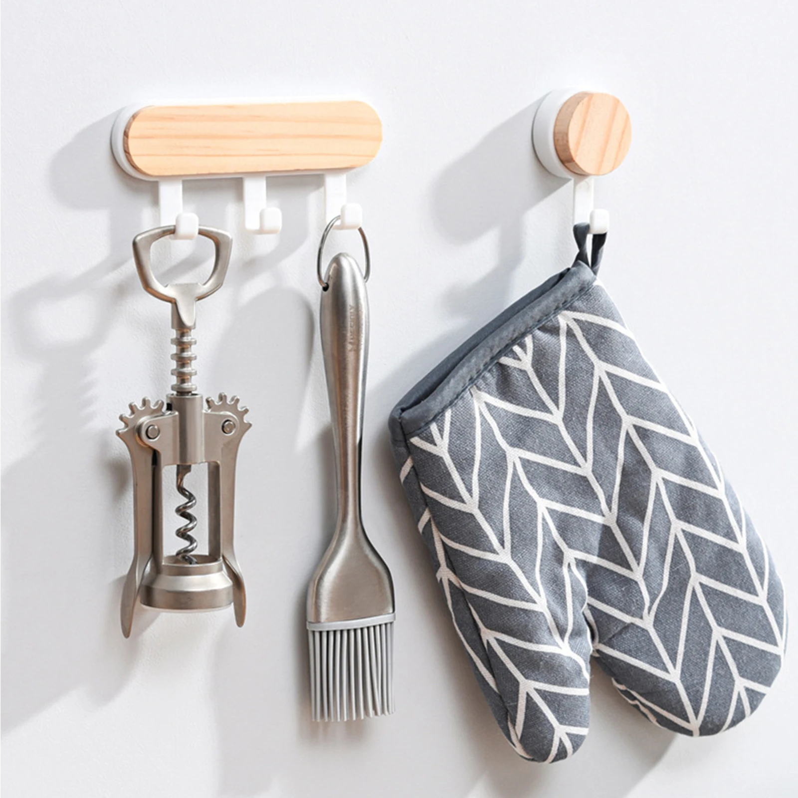 Self Adhesive Hooks 1Pcs Strong ABS Wood Hat Racks Key Hanger Wall Organizer Kitchen Bathroom Accessories
