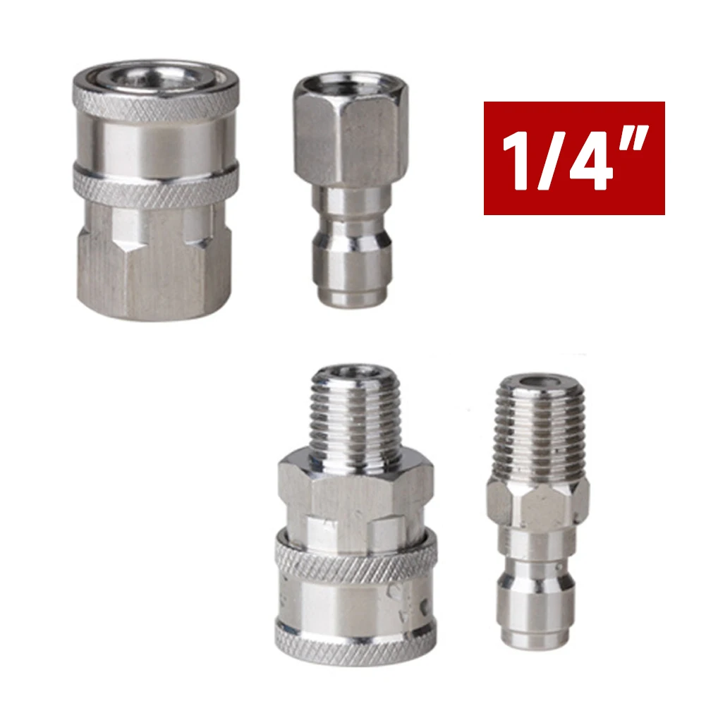 2X Pressure Washer Coupler 1/4 Inch Stainless Steel Quick Connect Fittings Male Female Accessories With Internal External Thread