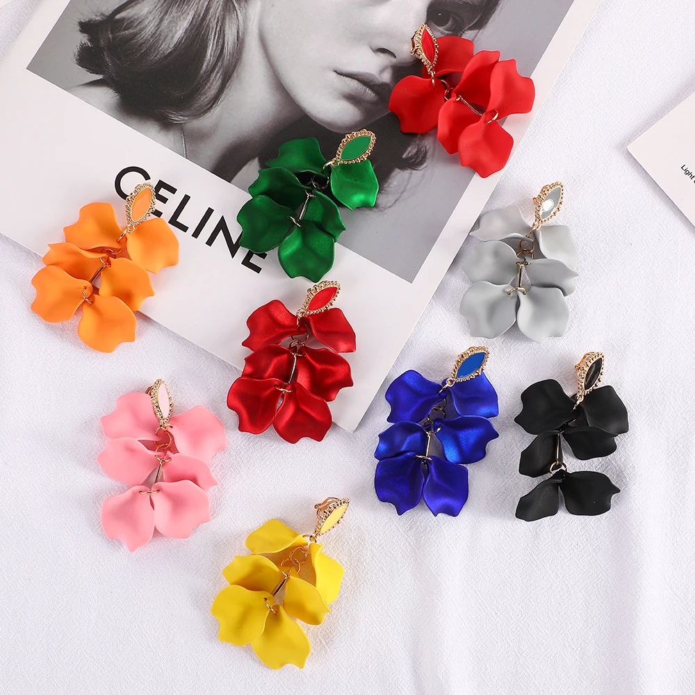 

Fashion Big Acrylic Petal Flower Clip on Earrings Trend Fashion Fairy Elegant Unusual Earring for Women Party Jewelry