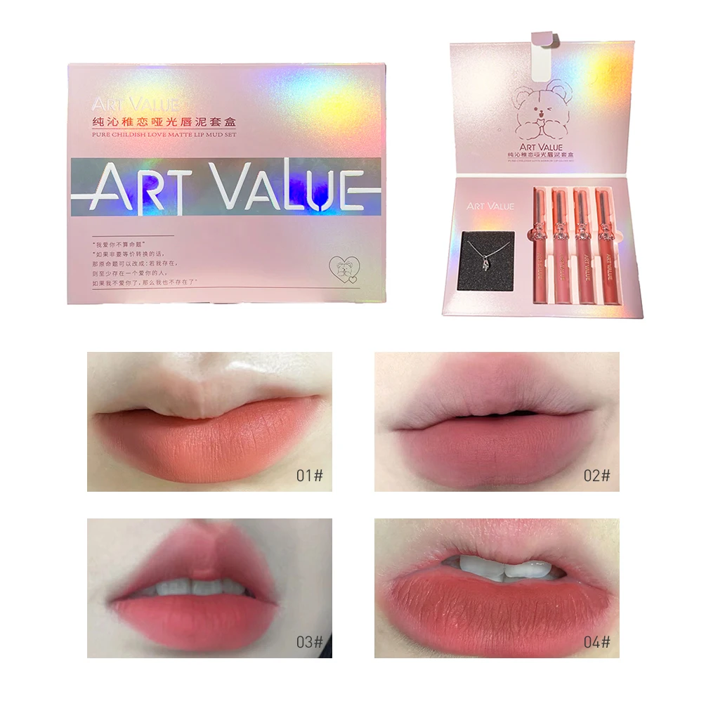 Matte Liquid Lipstick Lip Gloss Set Moisturizing Sexy Makeup Mirror Lip Glaze Necklace Lipgloss Cosmetics For Women Perfect Gift 6