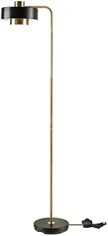 

65" Floor Lamp, 2-Tone Faux Wood Base, White Fabric Shade, Socket Rotary Switch 67225 Lamp led w empotrable Downlight speaker Re