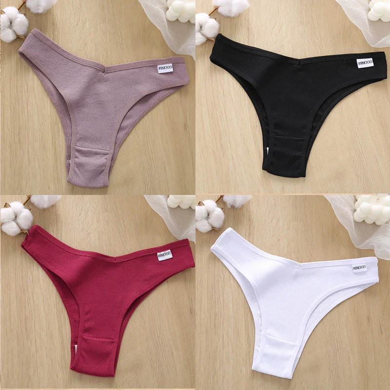 cotton panties for women FINETOO 4Pcs/Set Cotton Panties Low Rise Briefs Women M-XL Underwear Ladies Sexy Underpants Female Plus Size Intimates Lingerie high waisted cheeky panties