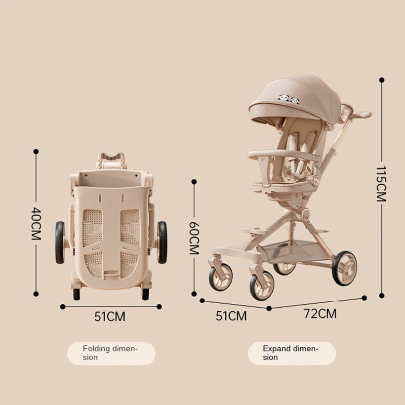 Stroller Lightweight Folding Baby Walking Pram can sit or lie down Baby High Landscape Two-way Stroller
