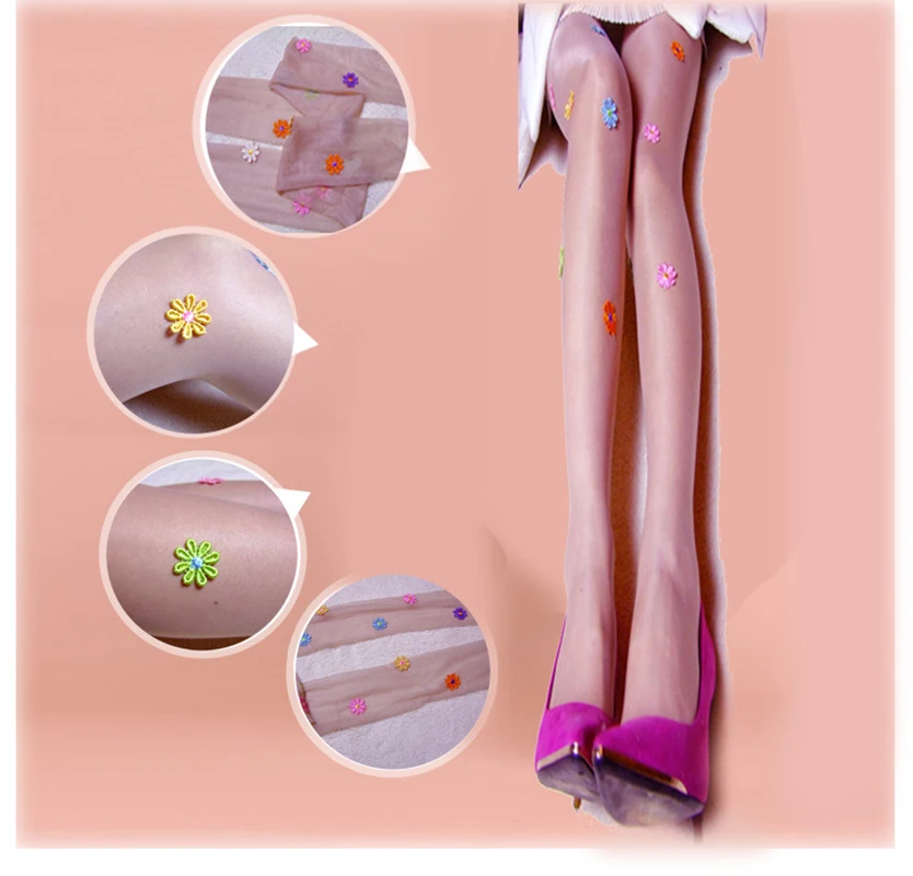 Lady Sheer Pantyhose Stocking Silk Women Tights Decorated With Flowers Accessories 3