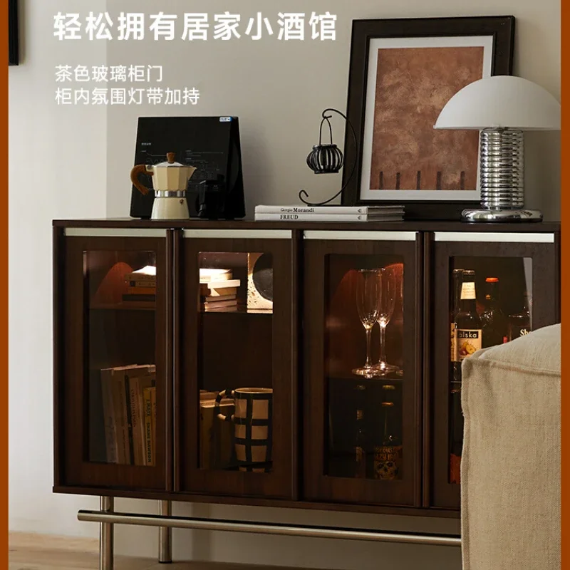 Solid wood low cabinet small apartment storage dining side glass wine cabinet living room display
