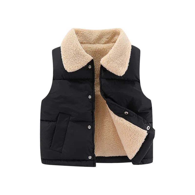 1pcs Girls Boys Down Vest Children Plush Vest Winter Baby Thickened Vests Boy's Coat Girl's Sleeveless Jacket Kids Waistcoat - Image 2