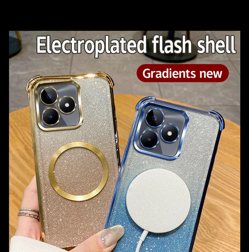 Coque de téléphone à anneau magnétique antichoc pour Realme Note 50 9 Pro Plus 9i 5i 5 C55 C53 C51 C35 C33 C31 C30 C20 C11 C3 Housse à paillettes_voghion.com