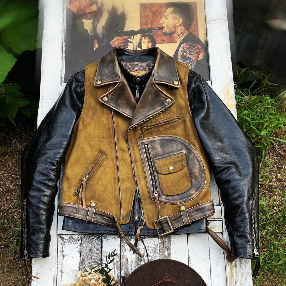 

Tailor Brando Authentic! J-151 High Quality Japanese Hyogo Cowhide Stitching 22OZ Oil Qax Canvas Retro Motorcycle Vest