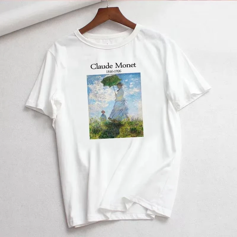 Claude Monet New Summer Female Art Large Size Loose Short Sleeve Casual Letter Printing Harajuku ins tops tees Vintage T-Shirt 3