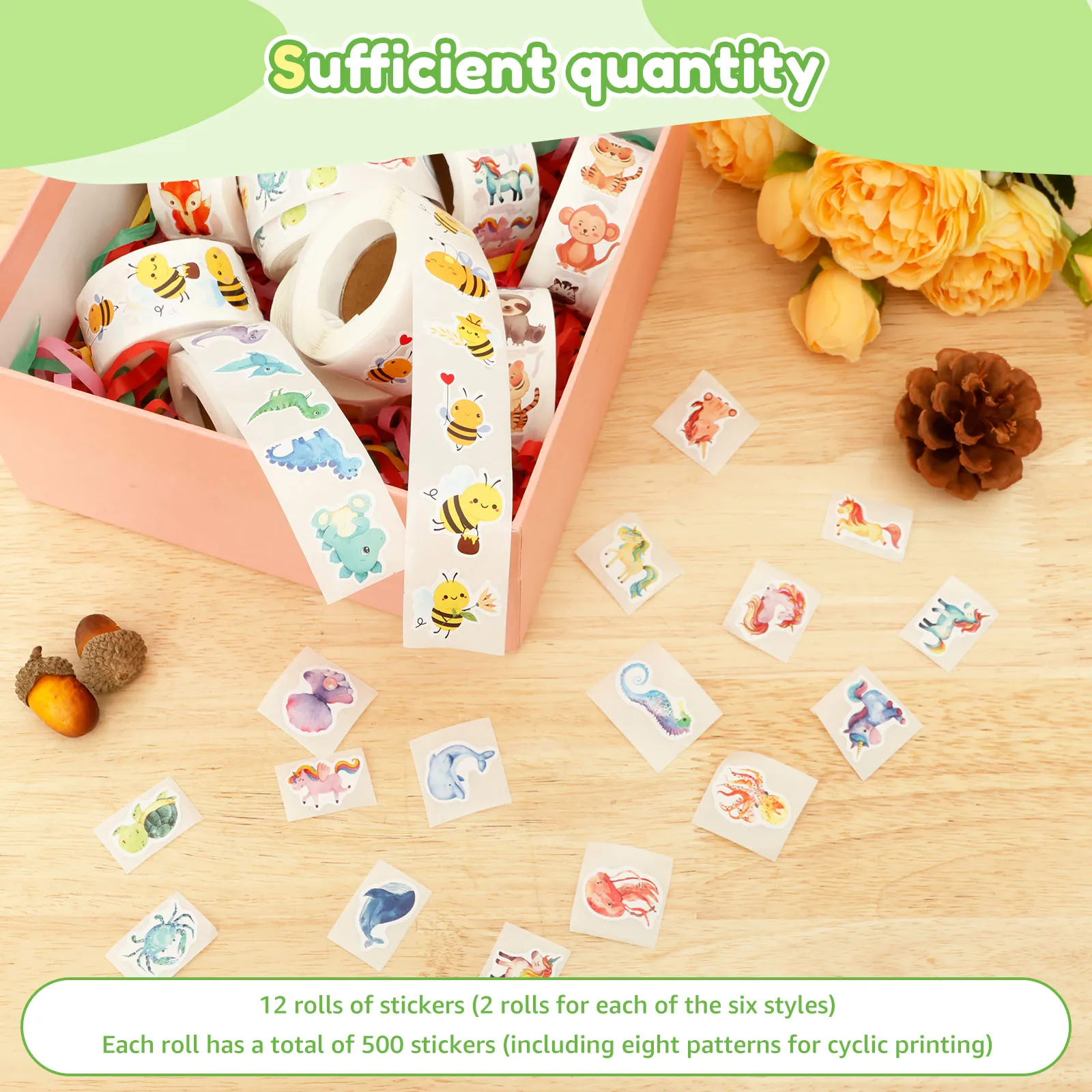 1000/9000pcs Animal Sticker Children's Motivational Sticker Different Pattern Decal for Kid Classroom Cartoon Reward Stickers