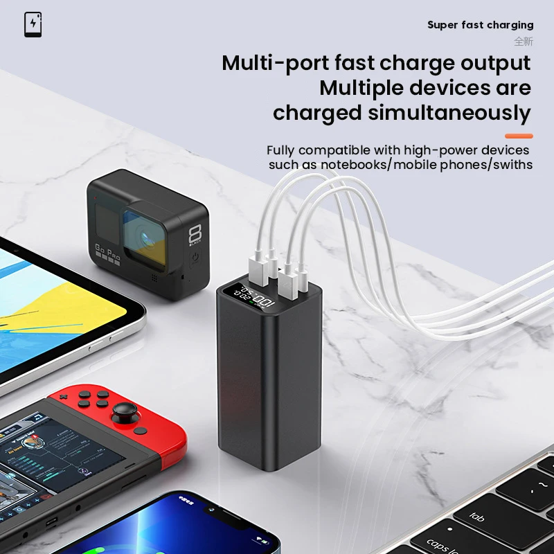 Фото 20000 мАч Power Bank Station PD100W USB C Быстрое зарядное устройство Наружная портативная внешняя батарея Светодиодное освещение для iPhone Samsung Xiaomi №3
