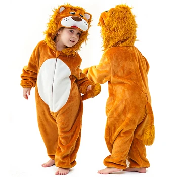 MICHLEY Carnaval Lion Bébé Combinaison Vêtements à Capuche en Flanelle Cosplay Tout-Petit Bébé Pyjama Combinaison Costume pour Enfants Garçon