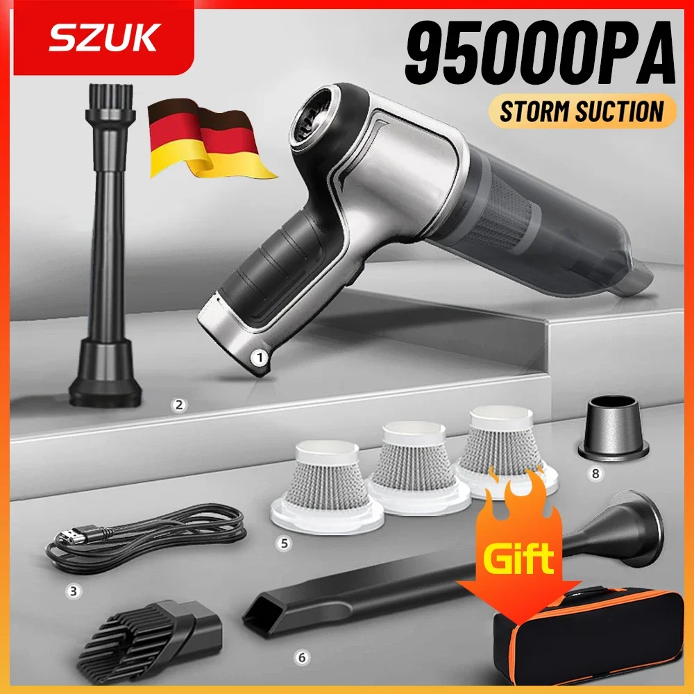 

SZUK 95000PA Car Vacuum Cleaner Powerful Wireless Portable Cleaning Machine Mini Handheld Vacuum Cleaner for Car and Home