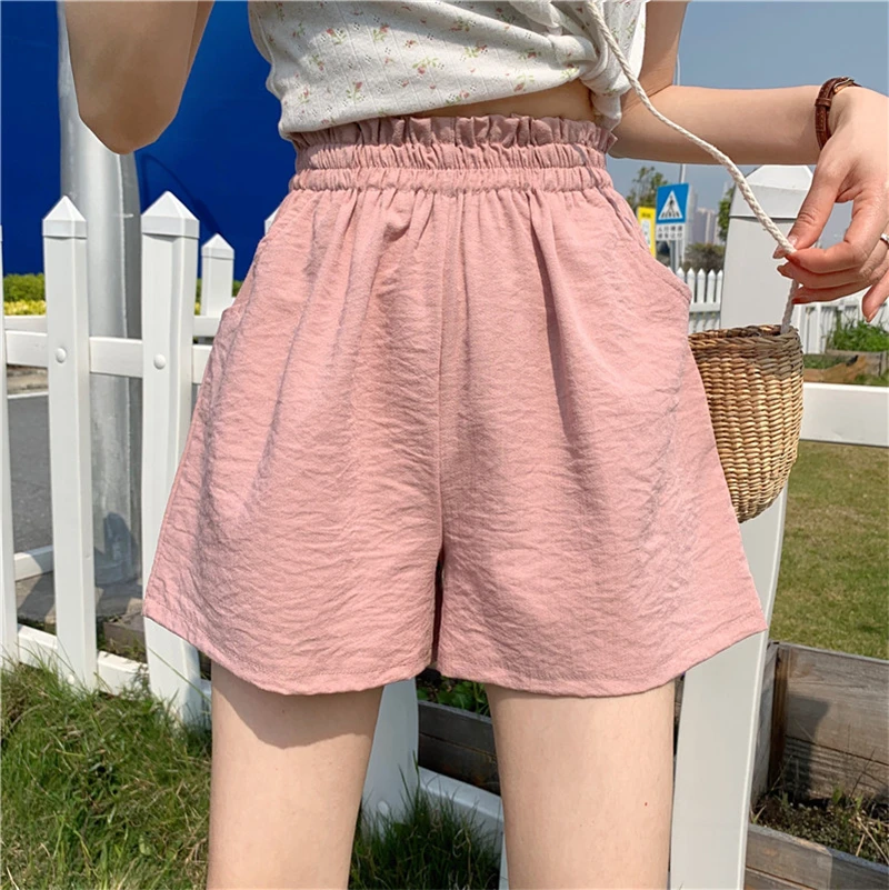 online clothes shopping Yoni Simple Loose Shorts Women Pants Spring High Waist Casual Cotton Solid Shorts Female Trendy Streetwear Elastic Wide Leg Pant mom shorts