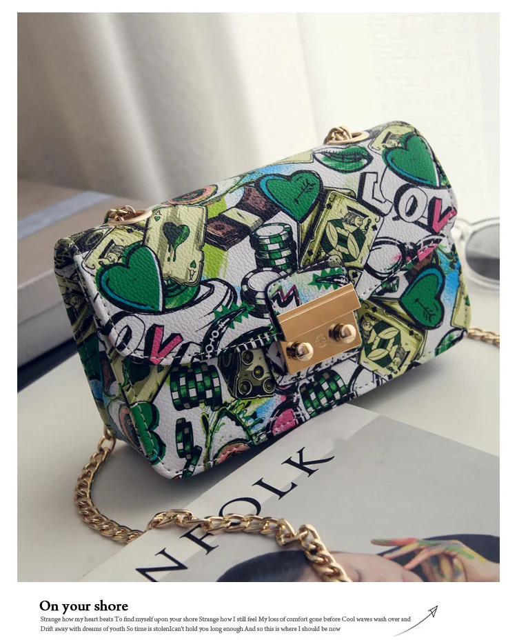 2024 nova moda impressa pequena bolsa quadrada graffiti bolsa feminina estilo coreano corrente pequena bolsa com fivela diagonal straddle bolsa de ombro_voghion.com