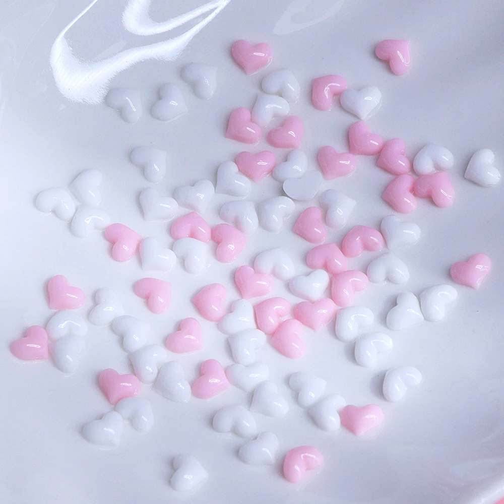 100pcs Kawaii Pink White Mini Love Heart Nail Charms 3D Heart Shape Resin Valentine's Decoration Nail Art Parts Supplies 5mm 4