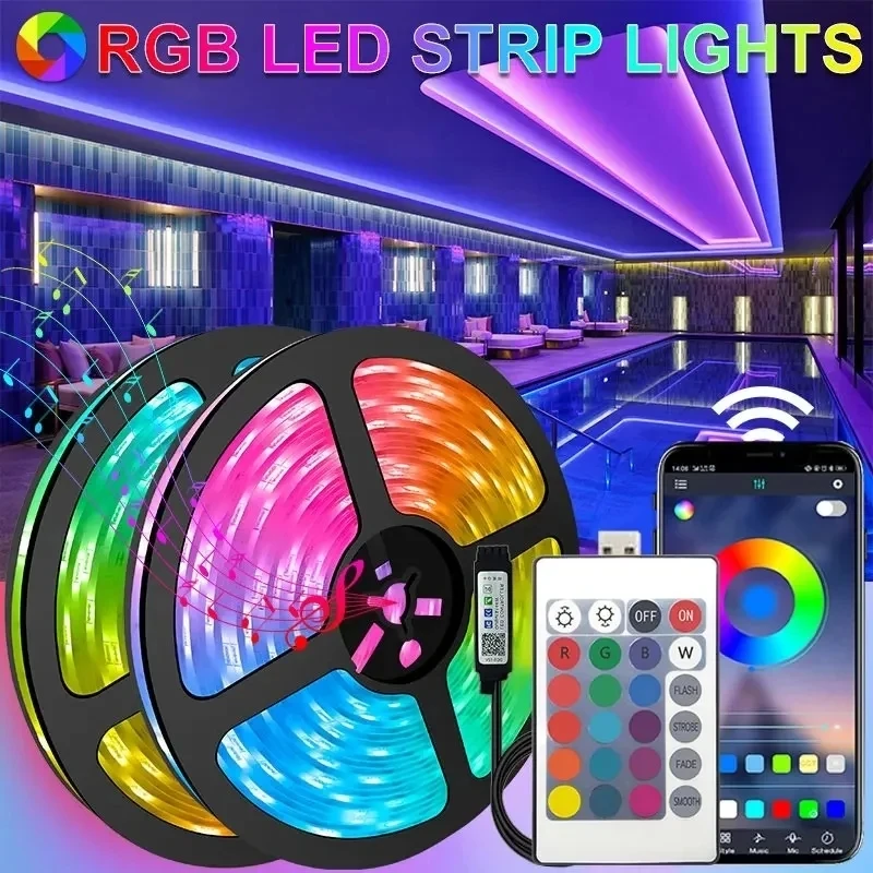 

1-20M 5050 RGB LED Strip Light USB Bluetooth RGB 5V LED Lights Flexible LED Lamp Tape Ribbon RGB TV Desktop BackLight Diode Tape