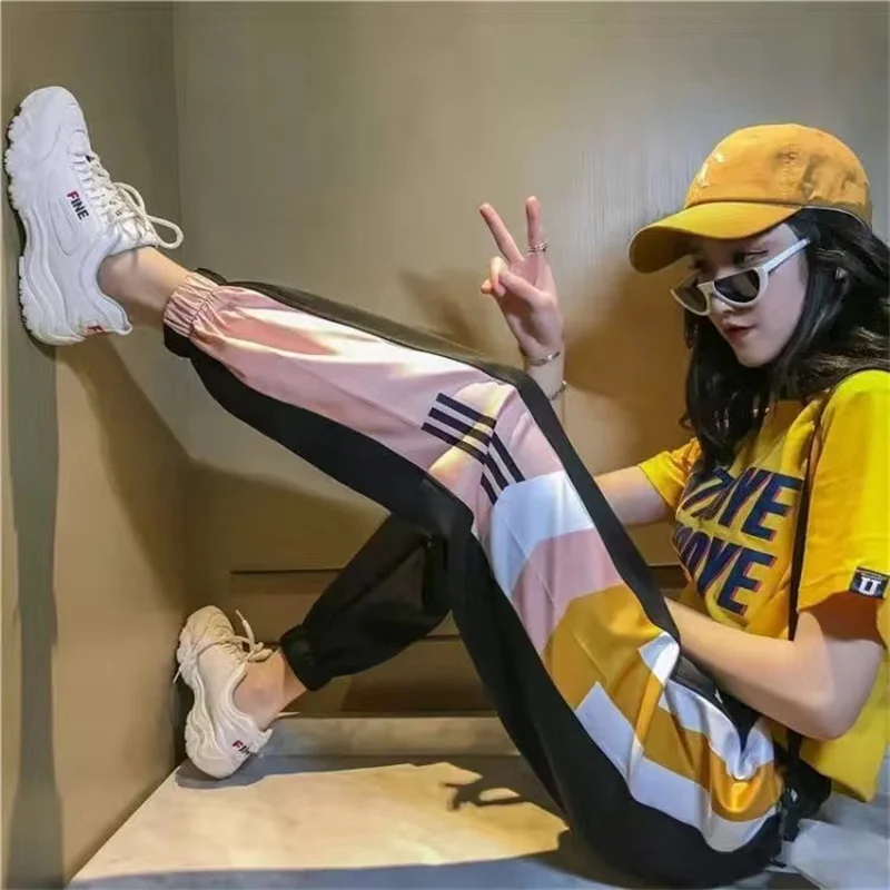 Women's High Waist Baggy Sweatpant Black Joggers Hip Hop Harem Pants for Women Striped Loose Sport Trousers Y2k Clothes
