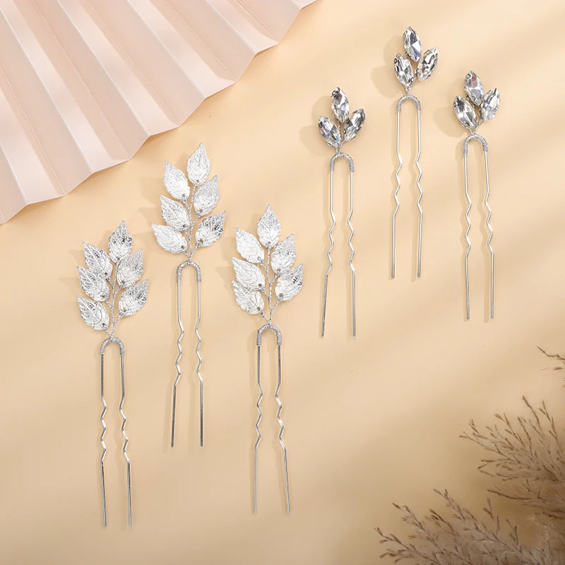 Vintage Gold Leaves 6PCS Hairpins Rhinestones Hair Clips Bridal Headwear Handmade Head Jewelry Tiaras Wedding Hair Accessories