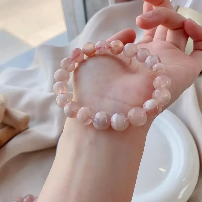 

Pure Natural Cherry Blossom Agate Ice Flower Bracelet Girlfriend Light Color Hand String Pink Stone Luxury Jewelry For Girls