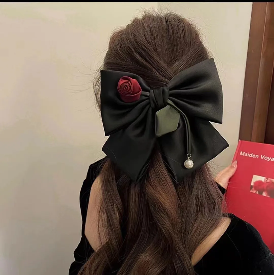 BARRETTE PINCE CLIP CHEVEUX - NOEUD en Ruban gros grain - 182 / ROSE