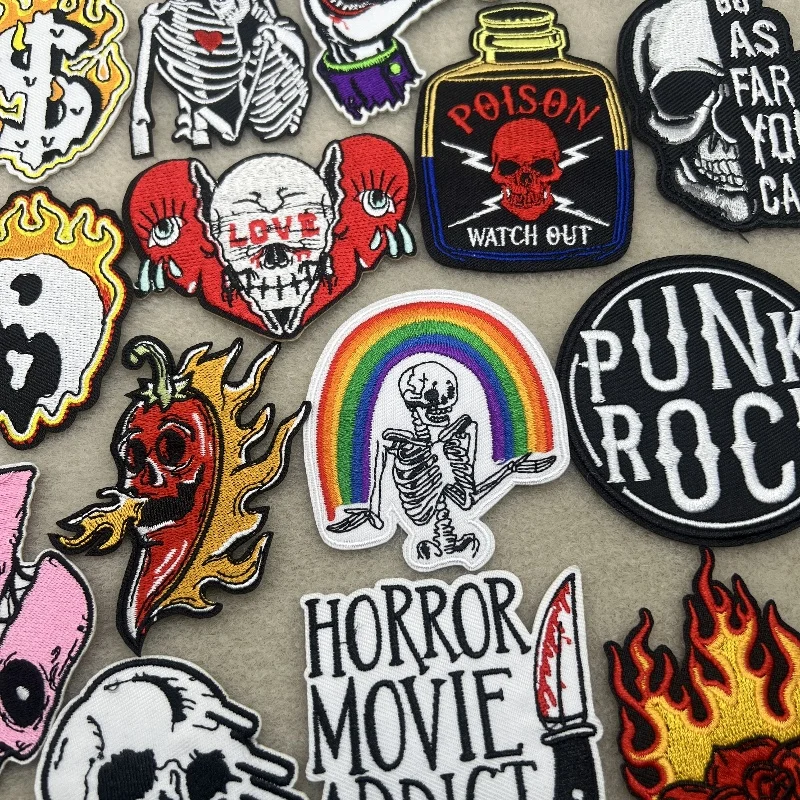 Flame Skull Embroidered Punk Patch