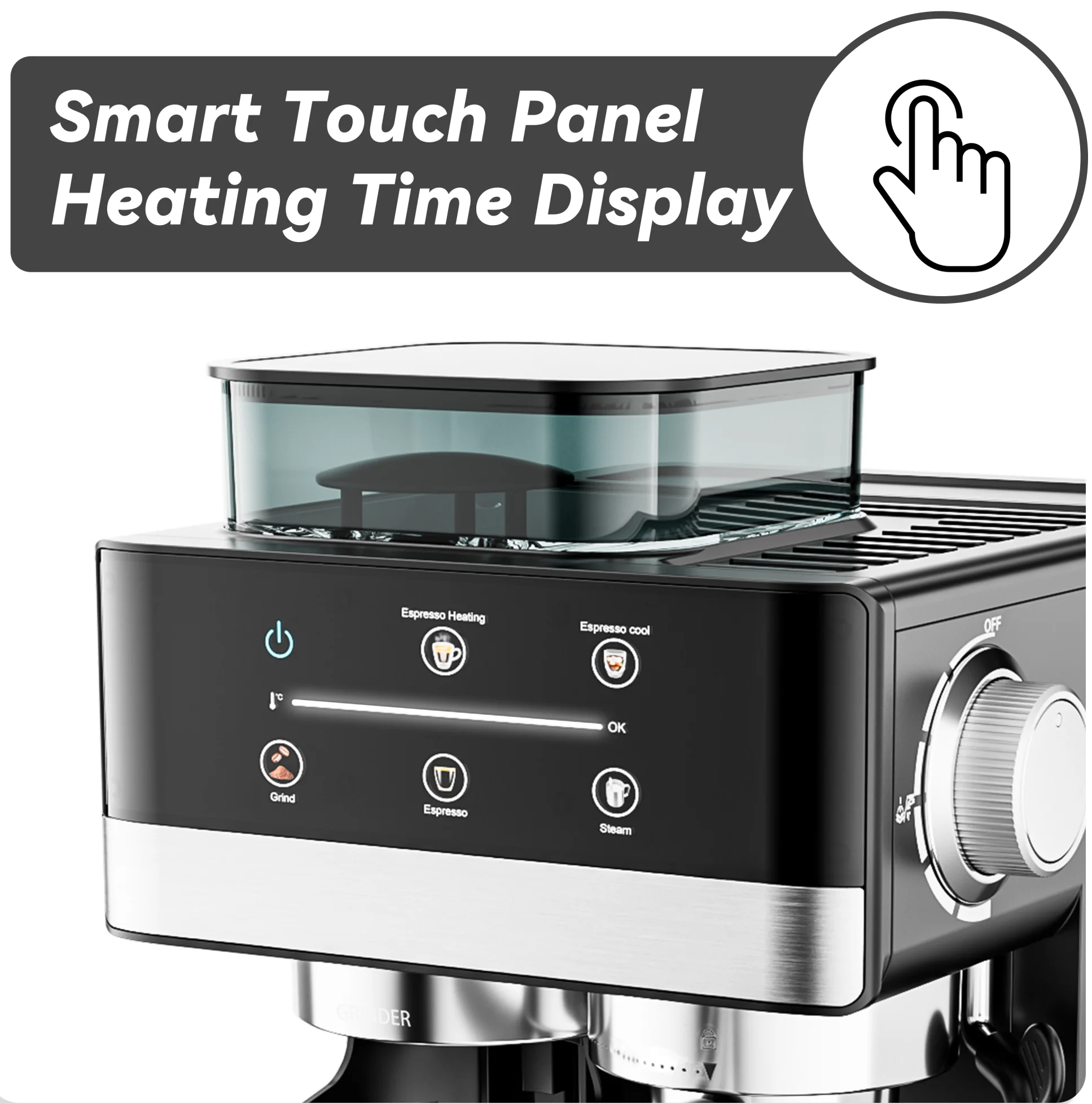 Aeomjk Hot and Cold Dual-Extract Semi-Automatic Grinding All-In-One Espresso Machine, 1.8L Water Tank, 20Bar Pressure, Steam Milk Foaming Machine 5
