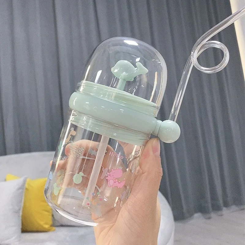 Kids Water Sippy Cup Creative Cartoon Baby Feeding Cups with Straws Leakproof Water Bottles Funny Whale Water Spray Drinking Cup