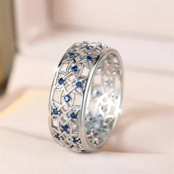 Fashion Blue Zircon Small Round Stone Rings For Women Vintage Silver Color Engagement Ring Wedding Jewelry Bridal Versatile Gift